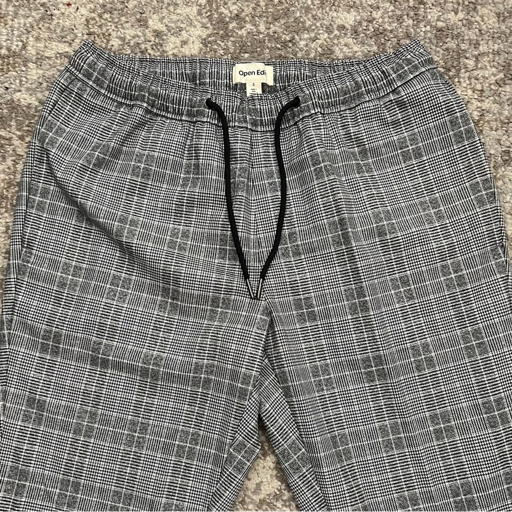 Open Edit Nordstrom Men's Small Stretch Pants Grey Plaid Elastic Waist WORN ONCE